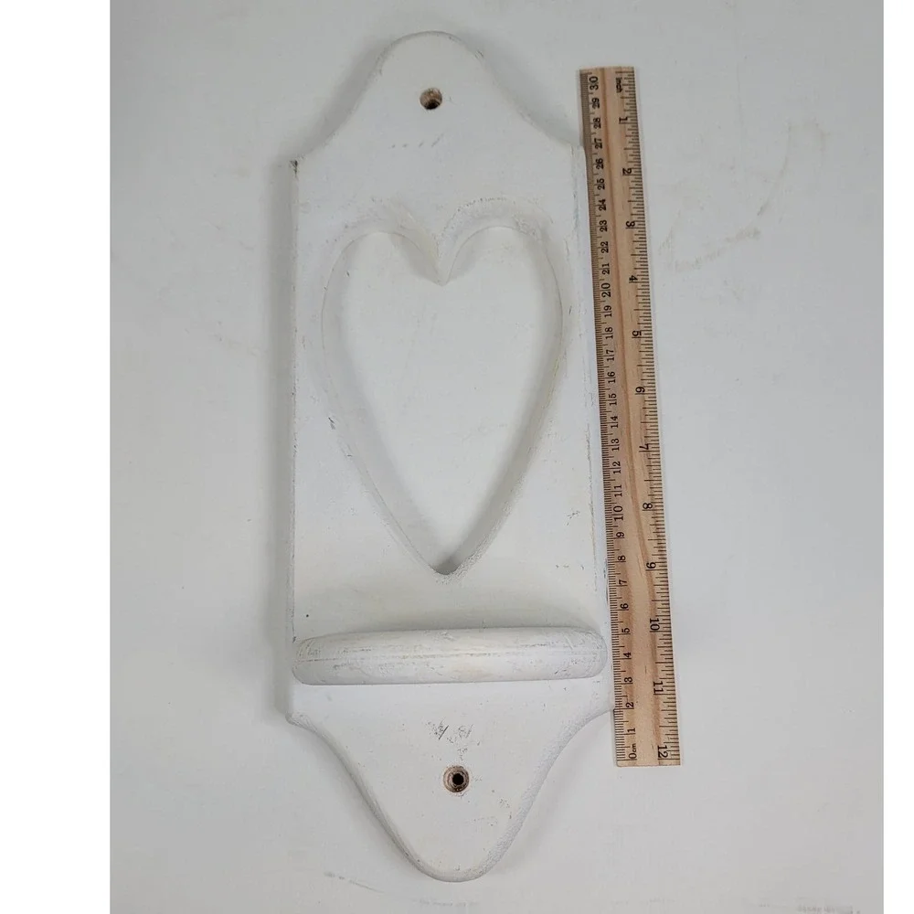 Vintage White Wood Heart Cutout Wall Shelf Sconce Farmhouse Primitive Decor
